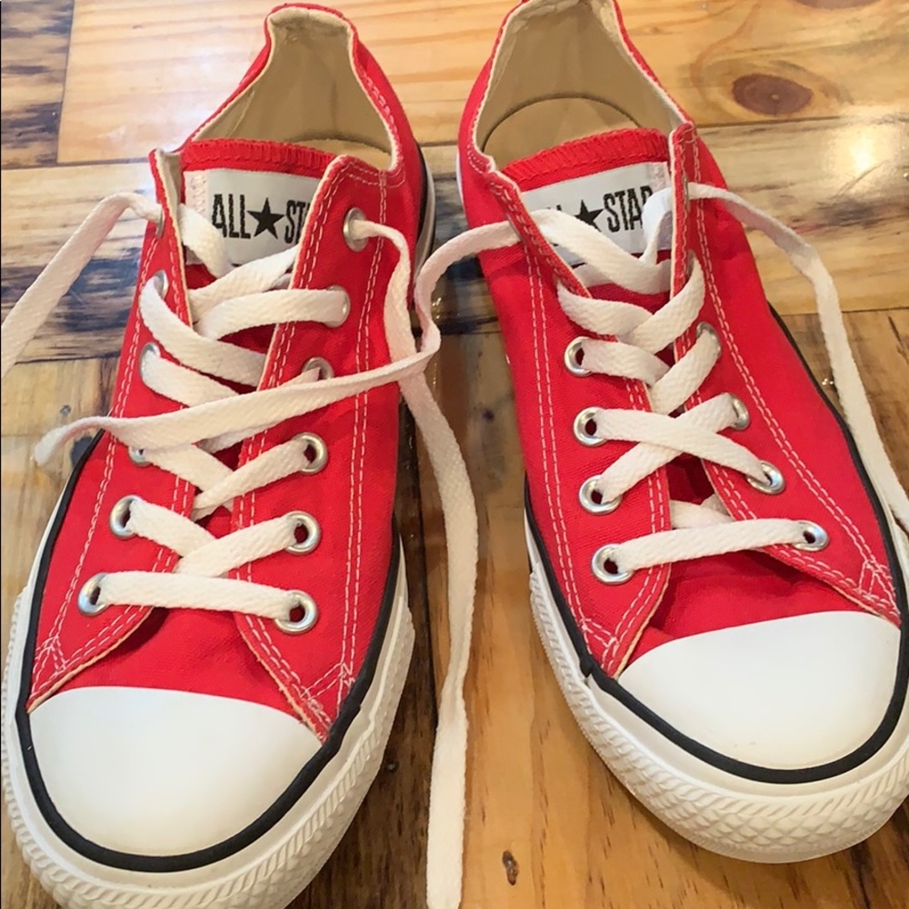 Pair of used red Converse shoes, great condition.